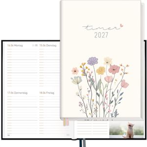 Häfft Buchkalender Chäff-Timer Flower Joy, Jahr 2026/2027, A5, 17 Monatskalender, 1 Woche = 2 Seiten