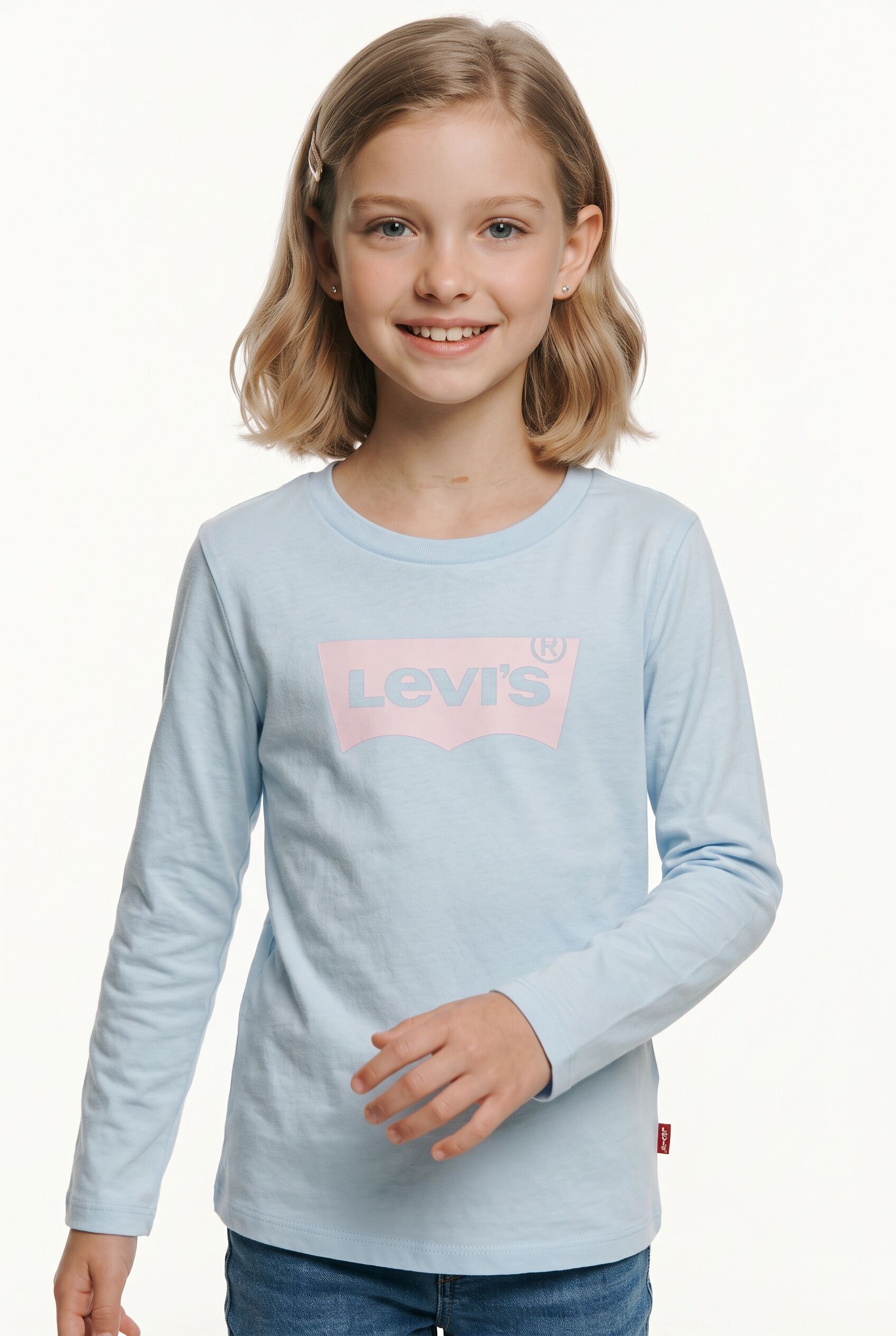Langarmshirt LEVI'S KIDS "LVG L/S BATWING TEE", Mädchen, Gr. 18M (86), blau (angel falls), Obermaterial: 60% Baumwolle, 40% Polyester, Rundhals, Shirts Langarmshirt, for GIRLS angel falls 18M (86)