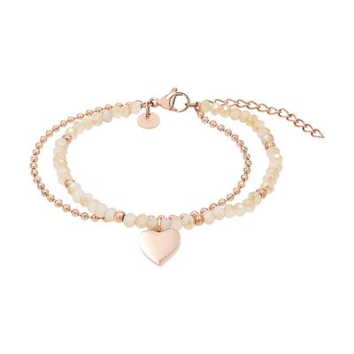 Armband TOM TAILOR "Schmuck Geschenk Edelstahl Herz", rosa (roségoldfarben, apricot, apricot), Armbänder, Damen, 20cm, Edelstahl, Armband, mit Glassteine
