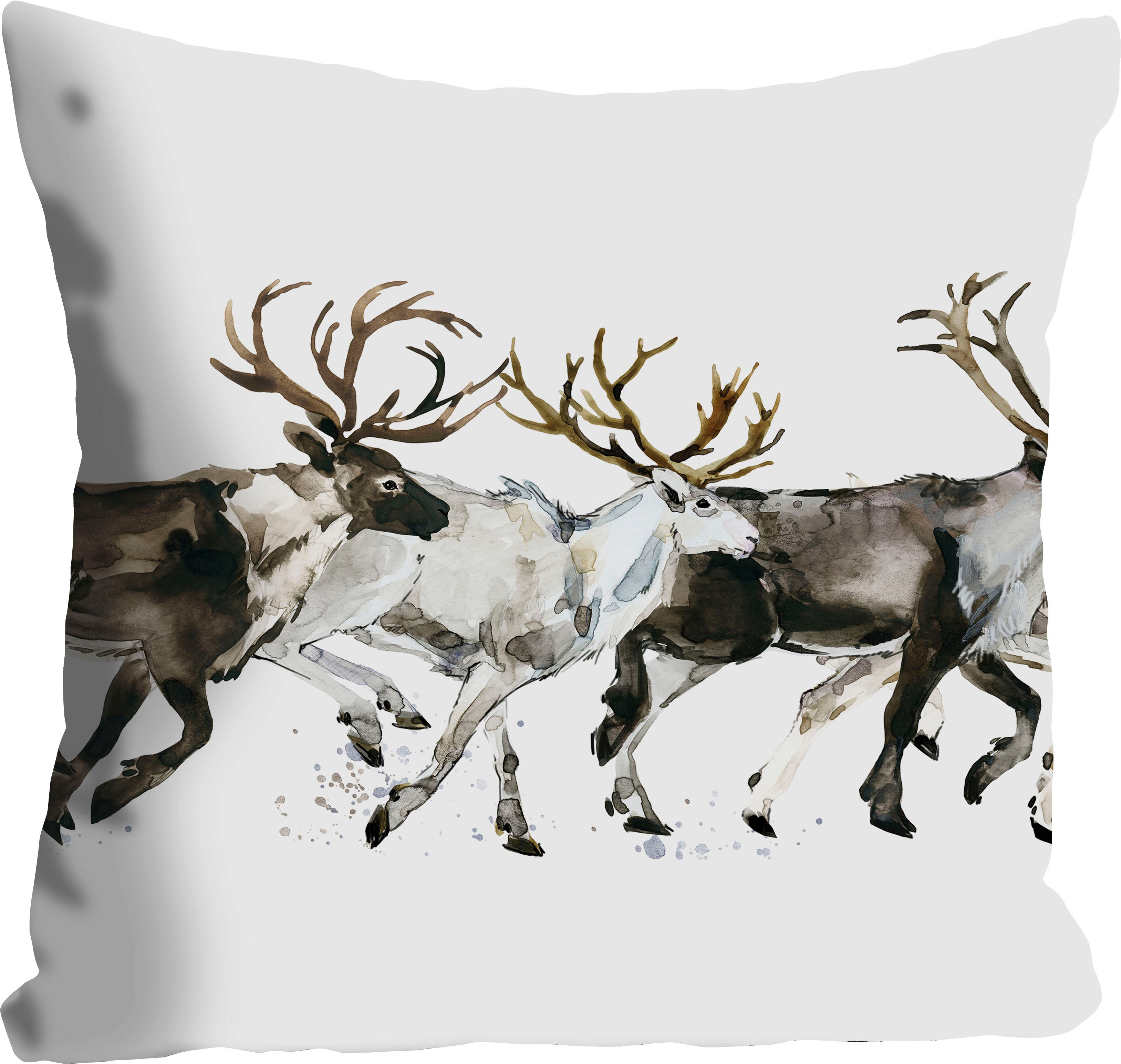 Dekokissen QUEENCE "Enzo", braun (braun, weiß, bedruckt), B:40cm L:40cm, Polyester, Dekokissen_Sitzkissen_Kissenhüllen, Dekokissen, Kissenhülle,Hirsche,Elche,Weisser Hintergrund,Weihnachten,Festlich braun, weiß, bedruckt B/L: 40cm x 40cm, 1 Stk.