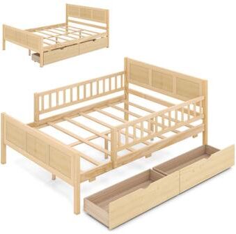 Costway Full Size Bed Frame with Storage Drawers Natural