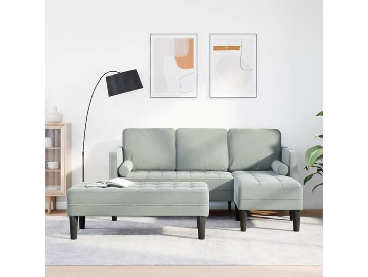 SOLOMOON® Canapé L-Shaped/Sofa d'angle - avec Canapé et Coussins Siège en L Velours Gris Clair LLL2400