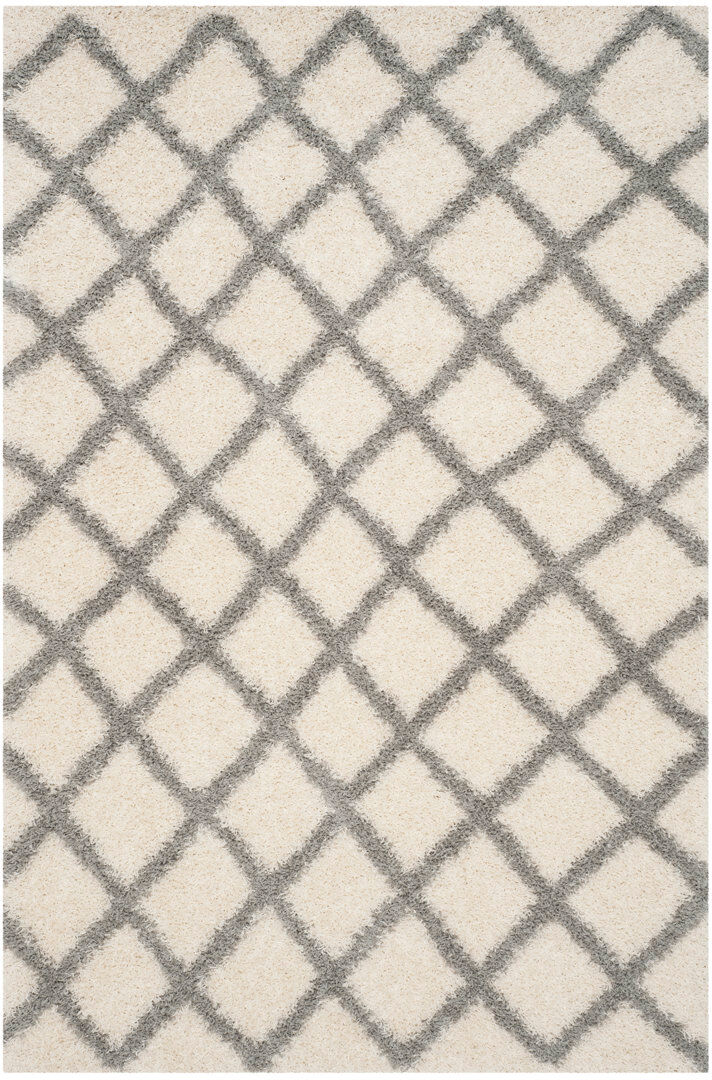 Ebern Designs Chihiro Rectangle Geometric Hand Woven Area Rug Ivory/Grey Rectangle 91 x 152 cm
