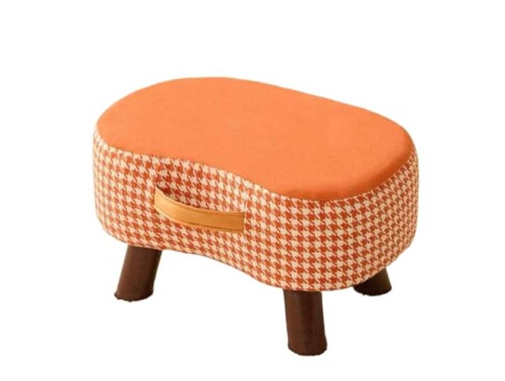 DANNMPX Sitzhocker Wohnzimmer Weich Gepolsterter Fußhocker Mit Gemusterten Holzbeinen for Zuhause Zusätzliche Sitzplätze(Orange)
