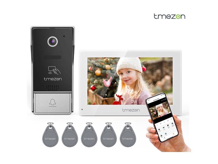 Système d'interphone vidéo WiFi TMEZON à 4 fils avec caméra, écran tactile IP filaire 7 pouces 1080P, Tuya, déverrouillage à distance