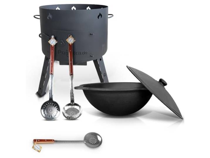 Utschak Feuerofen mit Gusseisen Topf runder Boden mit Deckel (22 L) Kazan KazanoFF, Учаг, Outdoor, Feuerschale, Camping, Kasan, Gulaschkanone Dutch Oven (Set 4)