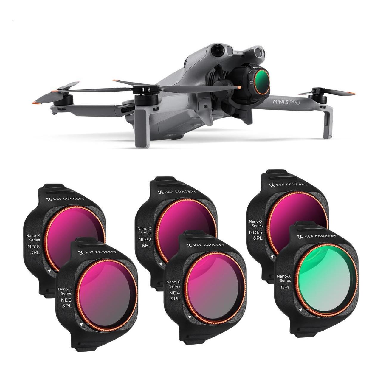 K&F Concept 6pcs Filter Kit (CPL+ND4&PL+ND8&PL+ND16&PL+ND32&PL+ND64&PL), HD, Anti-Reflection, for DJI Mini 5 Pro (Drohnen Filter, DJI Mini 5 Pro) (SKU.1676)