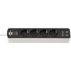 4-fach Steckdose mit 2 USB Ladebuchsen und Kontrollschalter Farbe: weiß/schwarz 1,5m brennenstuhl