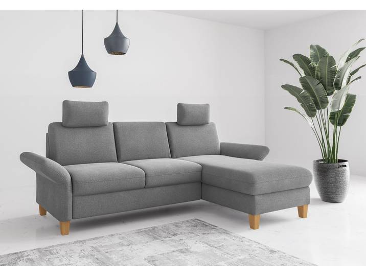 Ecksofa, Luxus-Microfaser, Grau, 251×164 cm, Mit Bettfunktion & Bettkasten, Klassisch, Home-affaire