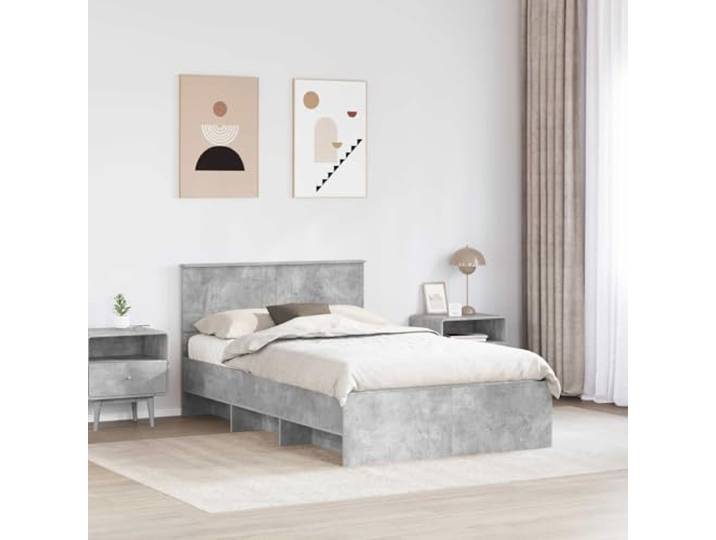 KTHLBRH Bettgestell, Zementgrau, 120 cm, mit Kopfteil Robustes Engineering-Holz, schlichtes Design, klare Linien, modernes Zimmer