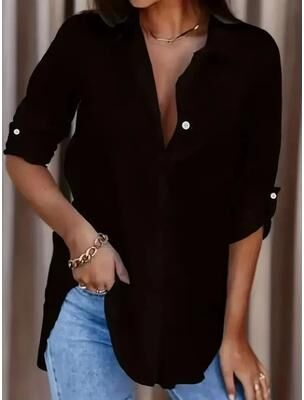 Uplifted Finds Women Plus Size Formal Long Sleeve Button Up Shirt With Collar xl black
