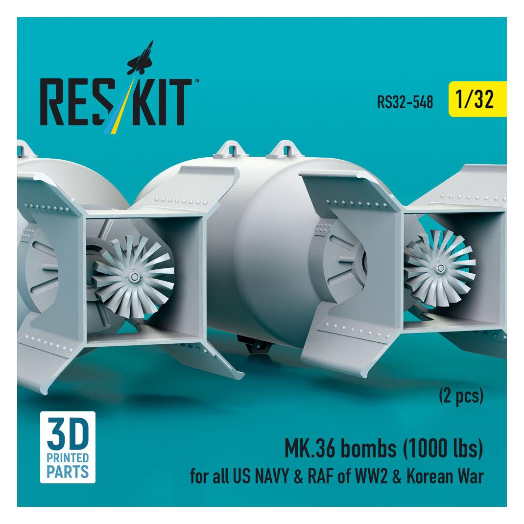 ResKit MK.36 bombs (1000 lbs) for all US NAVY & RAF of WW2 & Korean War (2 pcs) (3D Printed) (RS32-0548)