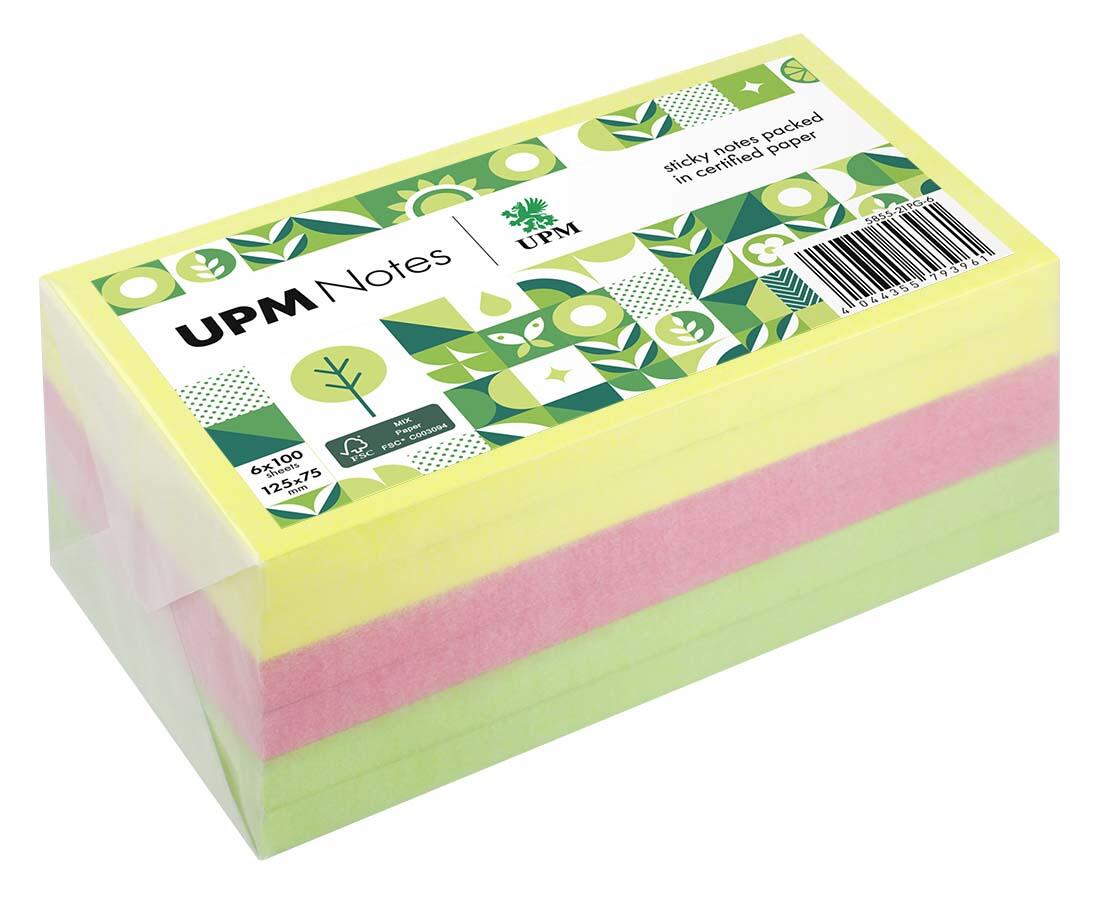 UPM Notes Haftnotizen Brilliantmix, farbsortiert, 100 Blatt 5855-21PG-6