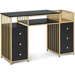 M MCombo Schreibtisch mit 6 Schubladen, Nageltisch aus Holz Metallgestell, Manikürtisch, Schminktisch ohne Spiegel Modern, Computertisch mit Ablagen Wohnzimmer, 46x125x81cm, 2425