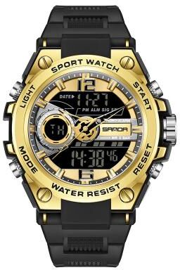 Everyday Crate SANDA 6092 Waterproof Sports Watch Dual Time Luminous Analog Digital Military Watch black Gold