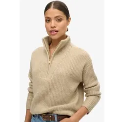 Superdry für Damen. W6110554A Essential beige Pullover mit Reißverschluss (L), Lässig, Polyester