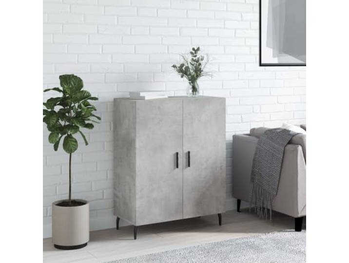 RJPLMFV Anrichte, grau, Beton, 69,5 x 34 x 90 cm, Holz, Technik Füße aus Metall, großer Stauraum, leicht zu reinigen, Wandbefestigung inklusive