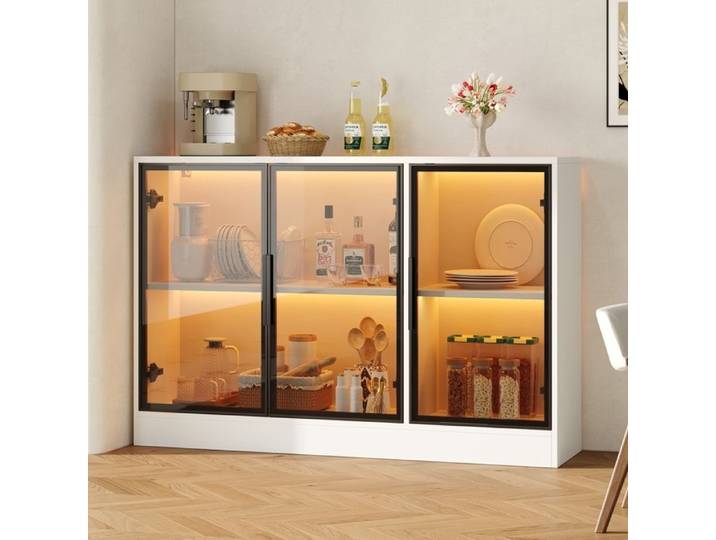 Vitrine en Verre avec éclairage LED Vitrine pour Collection Meuble de Rangement avec 3 Portes Vitrées Armoire Multifonction Moderne