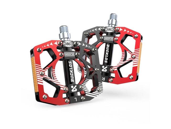 Fahrradpedale Aluminium CNC Schwarz-Rot, Mehrfarbig, Metall, 10x1.5x12.2 cm, Freizeit & Co, Sport & Fitness, Fahrräder, Fahrradzubehör