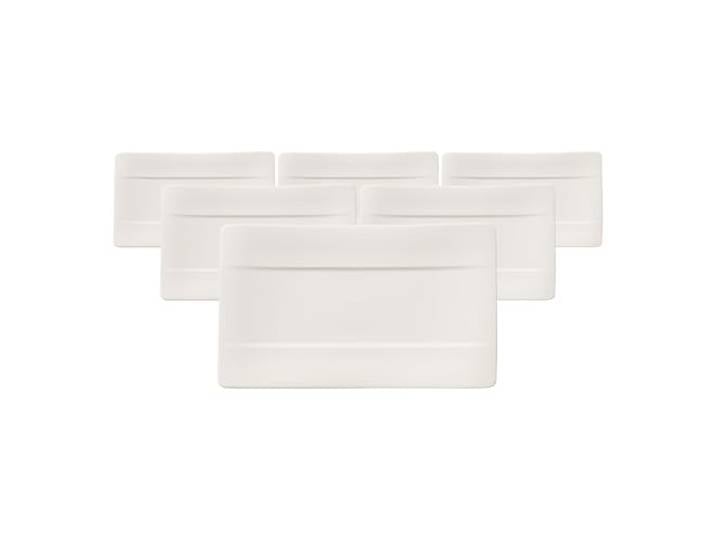 Villeroy & Boch Modern Grace Sushi-Teller 6er Set, Rechteckiger Teller aus Premium Bone Porzellan, Weiß, 24 x 14 cm