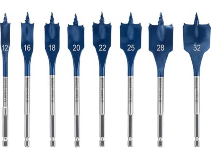 Bosch 8x Coffret de mèches plates EXPERT Self Cut Speed pour Bois résineux\, Panneau aggloméré\, Ø 12\,00\, 16\,00\, 18\,00\, 20\,00\, 22\,00\, 25\,00\, 28\,00\, 32\,00 mm Accessoire Perceuses