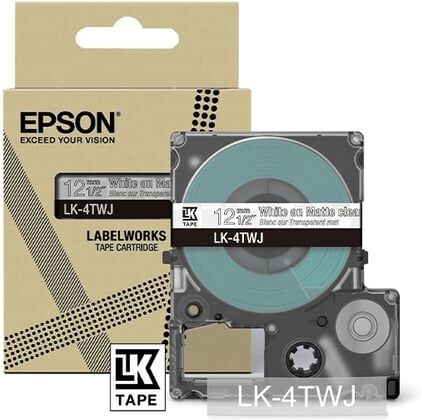 Epson LK-4TWJ fita mate branca sobre transparente 12mm