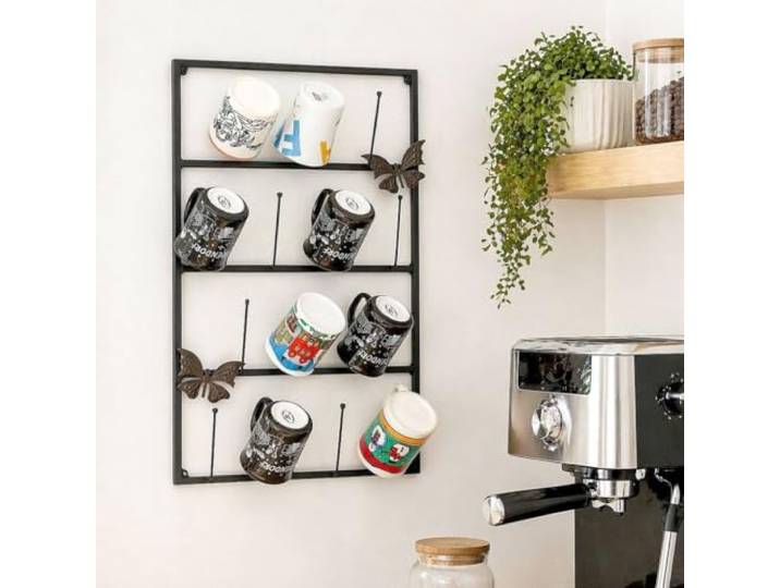 DanDiBo Porte-gobelet mural en métal noir 60 cm 93850 - Crochet de cuisine vintage antique - Porte-tasses - Étagère murale