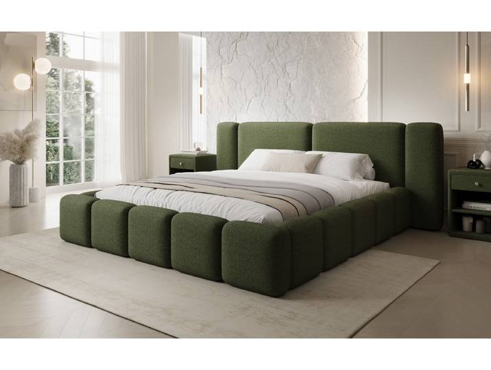 Designer Polsterbett Bianca in Teddy Bouclé mit Stauraum - 120x200 - Grün - Luxusbetten24
