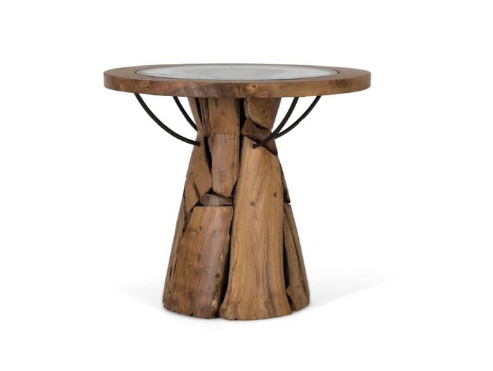 Table basse en bois de teck 60 cm style rustique industriel
