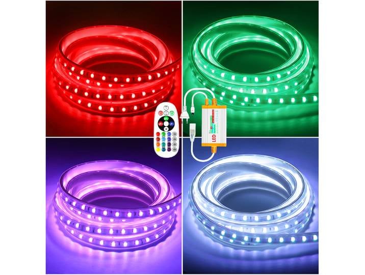 Bande lumineuse LED RGB étanche, 220V, ruban Flexible, variable, avec télécommande, pour décoration de salle, éclairage de jardin