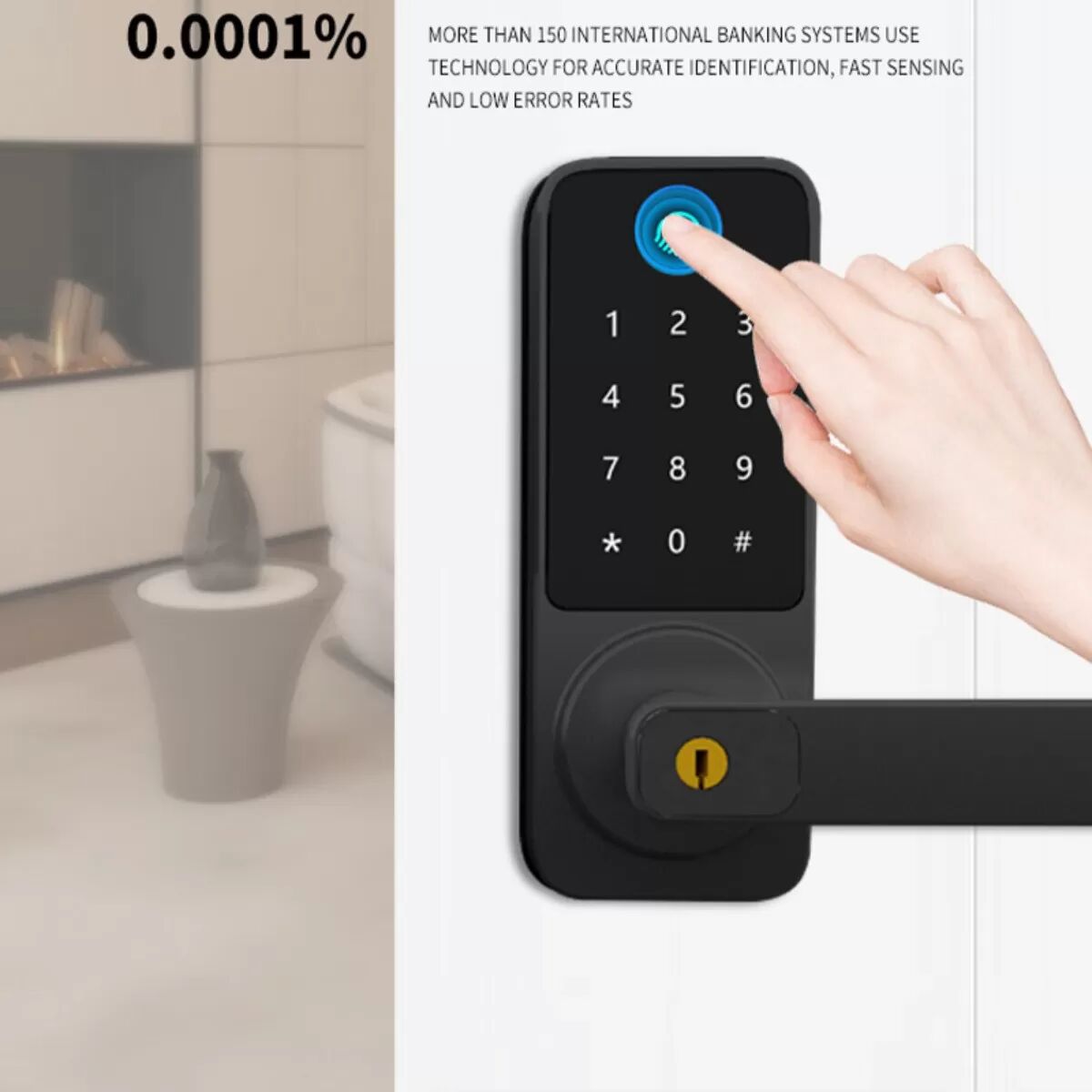 INF Serrure intelligente empreinte digitale à loquet unique - Empreinte, PIN, Carte, App (Tuya WiFi), Sauvegarde clé mécanique,