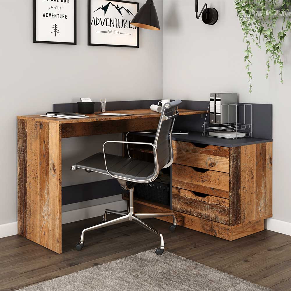 Pharao24.de Computertisch Ecke im Industry und Loft Stil 129 cm breit