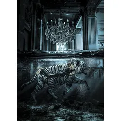 Glasbild BOY AND TIGER (BH 80x120 cm) - bunt - BH 80x120 cm