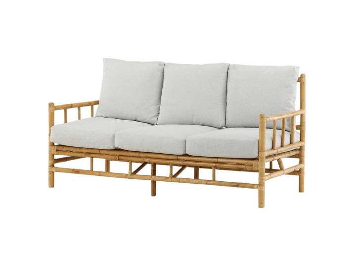 Gardenson Loungesofa, Hellbraun, Creme, Holz, Rattan, Bambus, 3-Sitzer, einzeln stellbar, 180x88x77 cm, Loungemöbel, Outdoorsofas