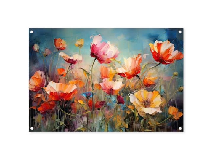 OnlyWow Gartenposter - Blumen - Aquarell - Kunst - Botanisch - Natur - 90x60 cm, Orange, Kunststoff, Rechteckig, 90x60x0.2 cm, Bilder & Rahmen, Bilder, Wandbilder