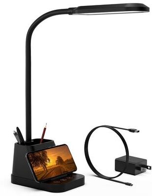Value Selection 23 Inch LED Desk Lamp With USB Charging, Gooseneck Study Light And Organizer black
