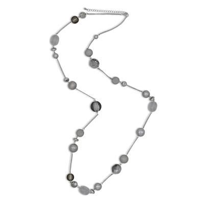 Lange Kette STEUER "Lange Metall Kette mit Zierelementen rhodiumfarben", grau (silbergrau), Halsketten, Damen, 110cm, Metall, L: 110, Halskette