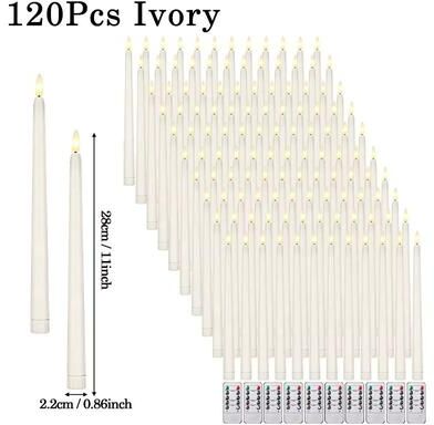 Uplifted Finds Flameless LED Taper Candles   Battery Operated Flickering Faux Candles ivory 120 Pcs