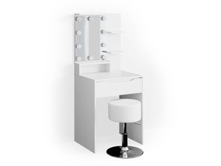 Coiffeuse Ruben 60cm avec miroir guirlande LED et tabouret Blanc Vicco 34611