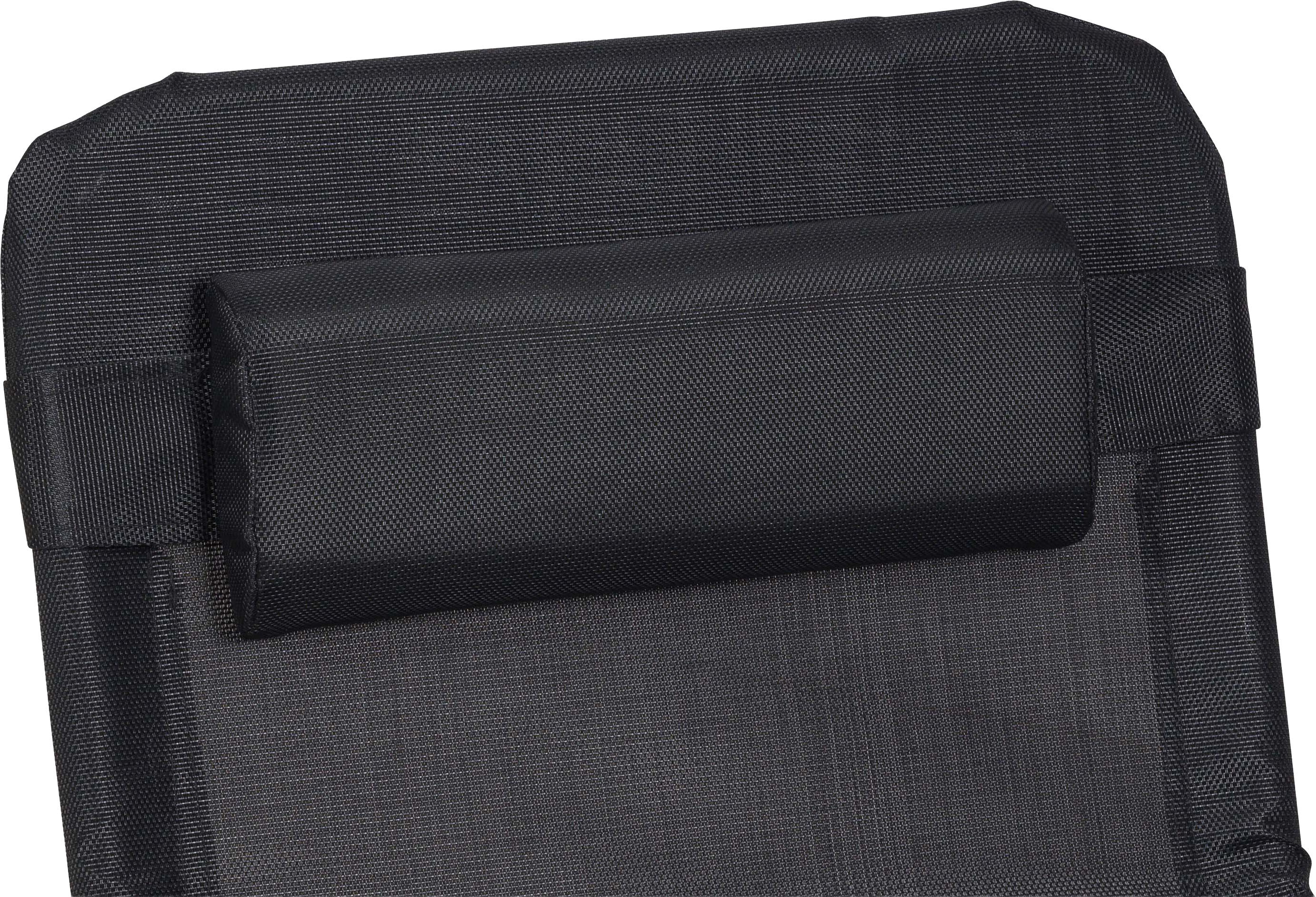 Wellnessliege MERXX "XXL", schwarz (silber), Bezug: 70% Kunststoff, 30% Polyester, Gartenliegen, Wellnessliege, großzügige Liegefläche, inkl. Kopfkissen