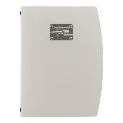 Securit® Speisekartenhülle A4 "Rio" – Weiß – Plakette mit Besteck inklusive – 4 Sichtfenster