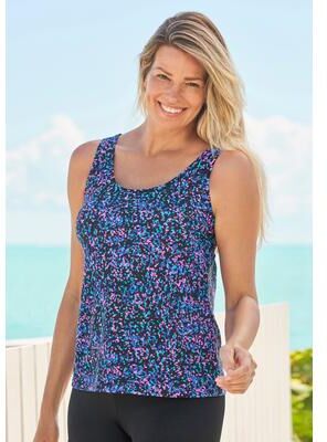 Plus Size Women's Classic Tankini Top by Swim 365 in Black Confetti (Size 32)