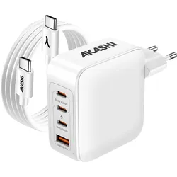 Akashi 130W Netzteil + 100W USB-C Kabel (100 W), USB Ladegerät, Weiss