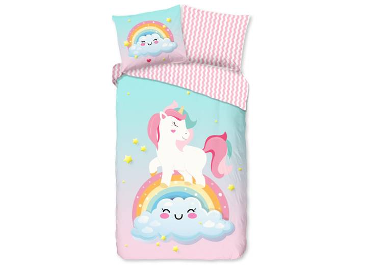 Good Morning Kinderdekbedovertrek eenhoorn & regenboog - Multi - (140x200/220 cm) - Katoen