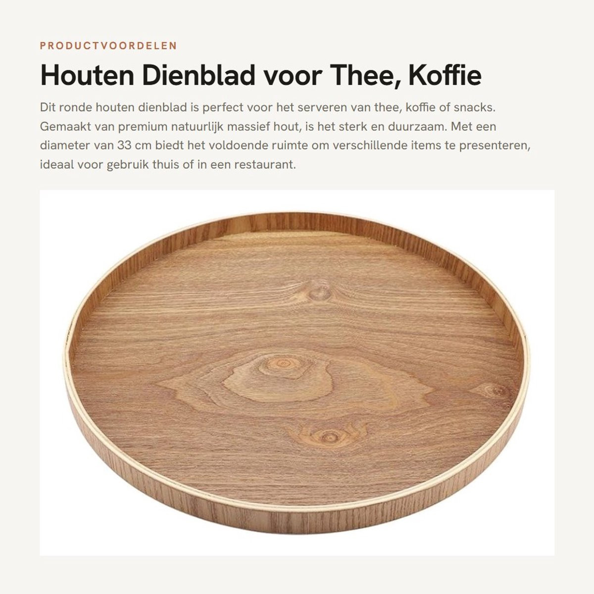 Dailygoods Rond Houten Dienblad met Antislip - 33 cm