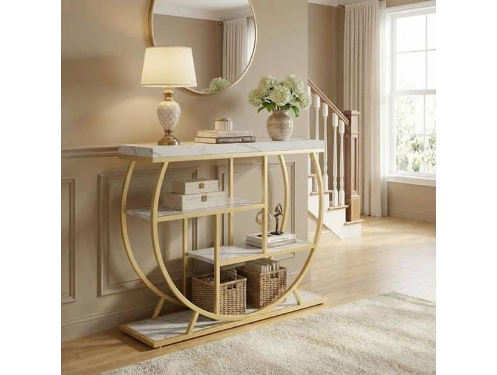 Table Console - TOYS S- 105 x 30 x 80 cm - Or et Blanc - Style Contemporain - 4 Niveaux