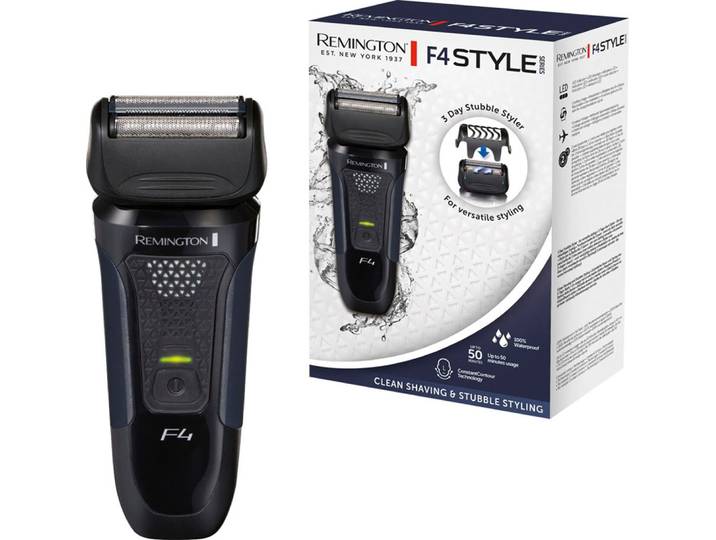Elektrorasierer REMINGTON F4002 Style Series Foil Shaver F4 , blau (blau, schwarz), Elektrorasierer, HerrenB:6,2cm H:15,5cm T:4,1cm, Elektrorasierer, +3-Tage Bart-Aufsatz/Schutzkappe, Detailschneider, 100% wasserdicht, B:6,2cm H:15,5cm T:4,1cm