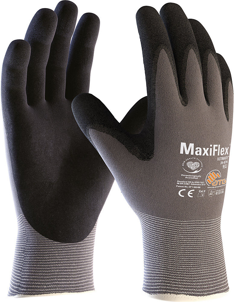 Nylon-Strickhandschuhe MaxiFlex® Ultimate™, schwarz / grau, VE 12 Paar, Größe 11, ab 10 VE ATG