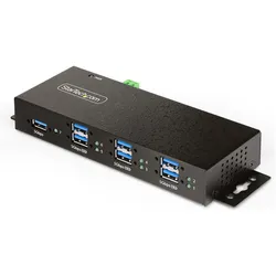 StarTech COM 7-Port USB 3.0 Hub Managed Industriegehäuse ESD/uberspannungsschutz Wand-/Tisch-/Schien (USB-B, 7 Ports), Dockingstation + USB Hub, Schwarz