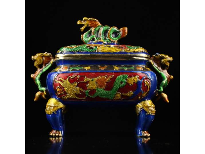Brûleur d'encens en émail cloisonné incrusté de cuivre, artisanat décoratif pour la maison